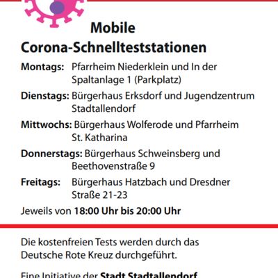 Informationen zu den mobilen Corona-Testzentren im Stadtallendorfer Stadtgebiet